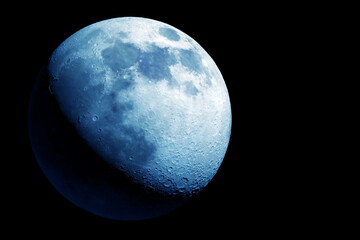 Moon in blue color, on a dark background. Elements of this image furnished by NASA