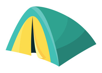 Camping tent cartoon icon. Sport or travel touristic marquee, house for outdoor recreation and hiking adventure. Colorful campsite tented shelter or dome tent. Vector tourist equipment