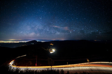 Milky way galaxy with stars and space dust in the universe at Doi inthanon Chiang mai, Thailand - 517336957