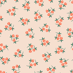 Trendy boho illustration with floral rustic pattern on beige background.