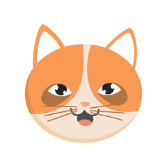 Cat head emoticon. Funny decorative drawn cat face character or avatar. Vector illustration of domestic pet