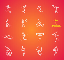 Sport icons set. Vector outline isolated sports theme signs for web or app. Editable stroke template. Stylized sportsman pictogram, contour doodles people figure