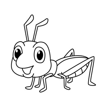 Cute grasshopper cartoon coloring page illustration vector. For kids coloring book.