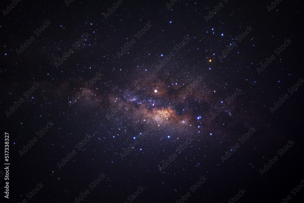 Wall mural milky way galaxy with stars and space dust in the universe, long exposure photograph, with grain.