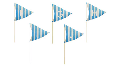 Marine flags Latin alphabet. Classic ABC decorations on white background. Part 2
