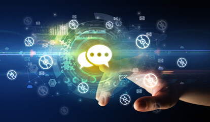 touching with soft gesture multimedia screen with future technology concept