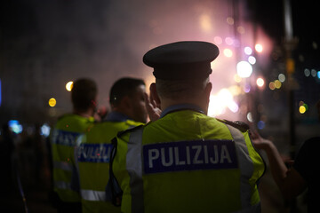 police officers on duty in Sliema - Malta at a fireworks display