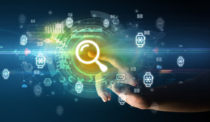 touching with soft gesture multimedia screen with future technology concept