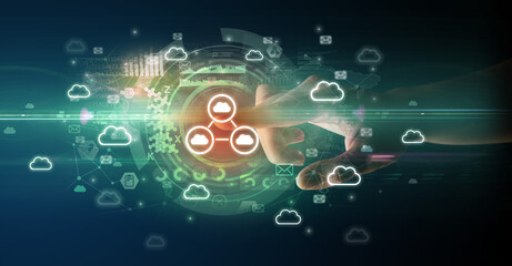 touching with soft gesture multimedia screen with future technology concept