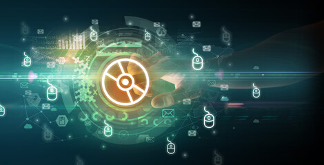 touching with soft gesture multimedia screen with future technology concept