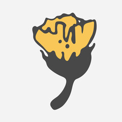 Stylized sunflower vector drawing with large flowers and buds on a branch, varied foliage. yellow and gray leaves. Botany for printing products from fabric, covers, paper, upholstery, curtains.