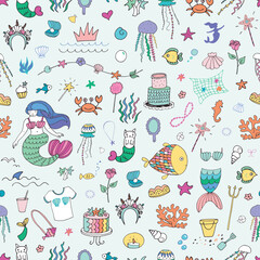 Fototapeta premium Mermaid party birthday celebration vector seamless pattern