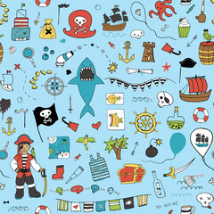 Pirate party birthday vector seamless pattern