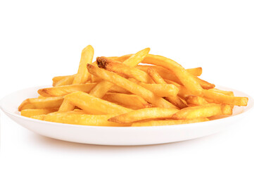 French fries on white plate isolated on white background