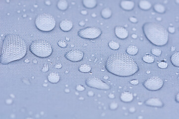 transparent big drops on a blue background close-up