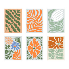Fototapeta na wymiar Vintage Set of Tropic Flower Blocks, Foliage Collection with colorful floral Botanical bundle Elements. Nature of plants. Groovy 90s Retro psychedelic Style, suitable for wedding invitation art poster