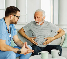 nurse senior ache backache home care patient pain retirement nursing assistance elderly old man...