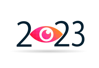 Happy new year 2023. 2023 with vision eye icon
