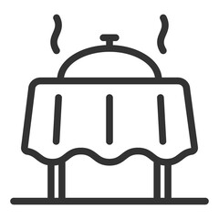 Evening dinner, table with tablecloth, hot food under domed cover - vector sign, web icon, illustration on white background, outline style