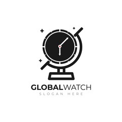 clock shape globe logo design template 