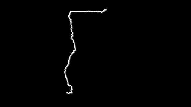 Ghana map, country territory outline self drawing animation. Line art.