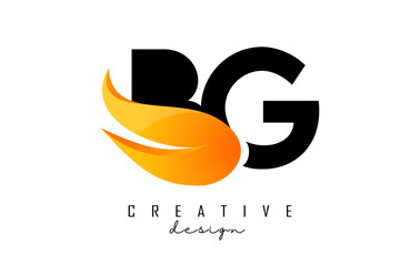 Vector illustration of abstract letters BG b g with fire flames and orange swoosh design.