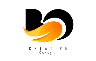 Vector illustration of abstract letters BO b o with fire flames and orange swoosh design.