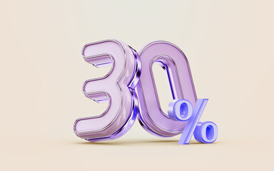mega shopping offer 30 percent discount metallic glossy 3d render concept for holiday festival 