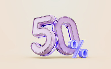 mega shopping offer 50 percent discount metallic glossy 3d render concept for holiday festival 