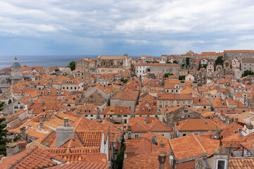 Fototapeta na wymiar Red brick roof skyline in old town Dubrovnik in Croatia