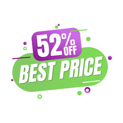 52% percent off(offer), best price, super discount . 3D design in purple and green vector illustration with abstract details, Fifty two