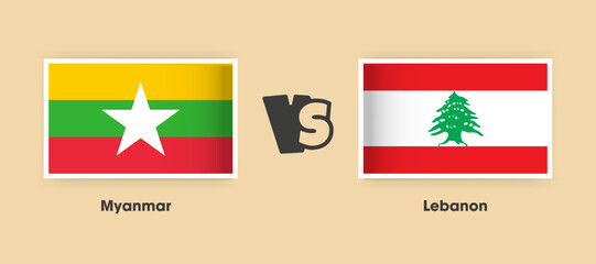 Myanmar vs Lebanon flags placed side by side. Creative stylish national flags of Myanmar and Lebanon with background