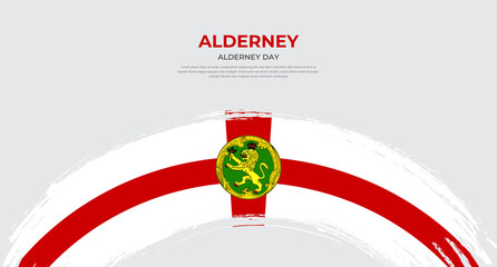 Abstract brush flag of Alderney in rounded brush stroke effect vector illustration