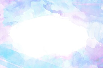 Fototapeta premium 滲みが綺麗な水色の水彩画フレームイラスト背景