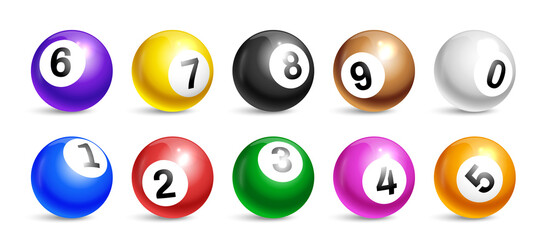 Realistic Bingo Lotto Balls Icon Set