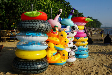 Child buoy rental at Sanur Beach, Bali, Indonesia on May 22, 2022