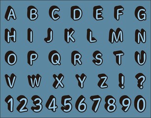 アルファベット　数字　セット　手描き　立体　ラバーマスコット　　シンプル　青色