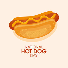 National Hot Dog Day vector. Grilled sausage in a bun with mustard icon vector. Hot Dog design element. Important day