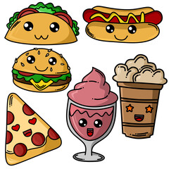 vector image of cute and funny fast food.