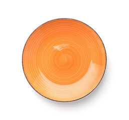 Top view of empty orange ceramic round plate