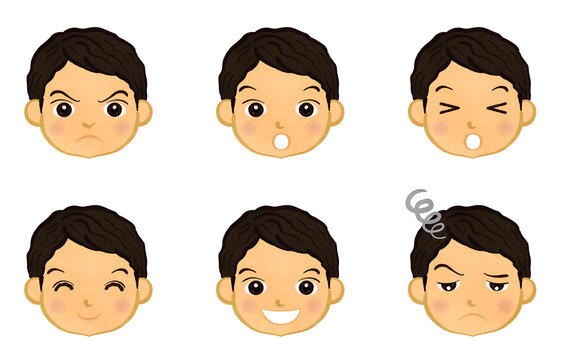 Illustrations of various facial expressions of cute boys 03