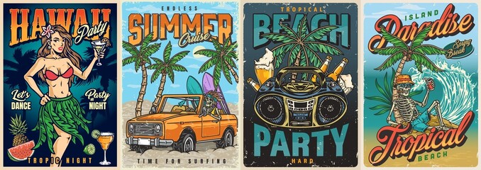Summer beach set flyers colorful