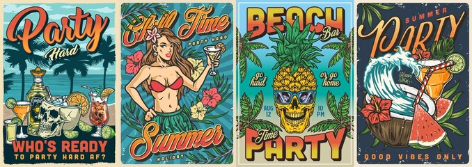 Summer party set flyers colorful