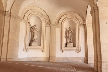 Palazzo Barberini Portico Detail with Statues in Rome, Italy