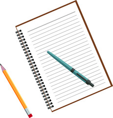 blank notebook with pen and pencil on  white background, business concept.