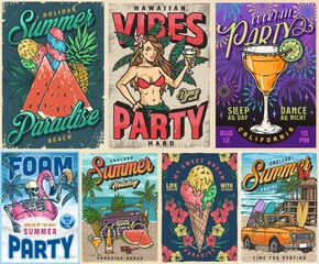 Summer party set colorful flyers