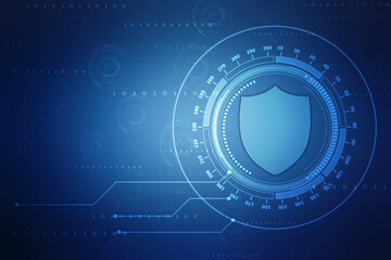 Protect and Security concept. Digital Shield on abstract technology background, Cyber security and information or network protection. Future technology web services for business and internet project