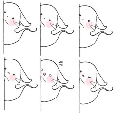 顔を覗かせてこちらを見るしろうさぎの幽霊6パターン