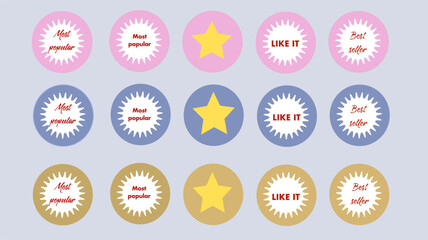 Most popular, best seller and star vector set in pastel colors