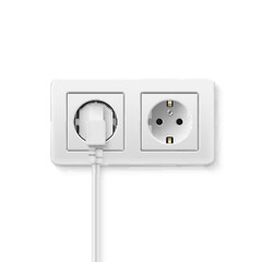 Socket empty and with plug realistic vector illustration. Electrical connection separation cable